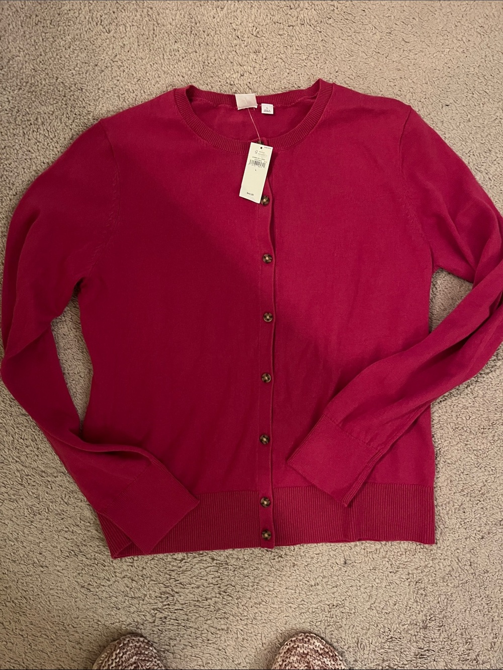 GAP Crewneck Button-Front Cardigan - Raspberry